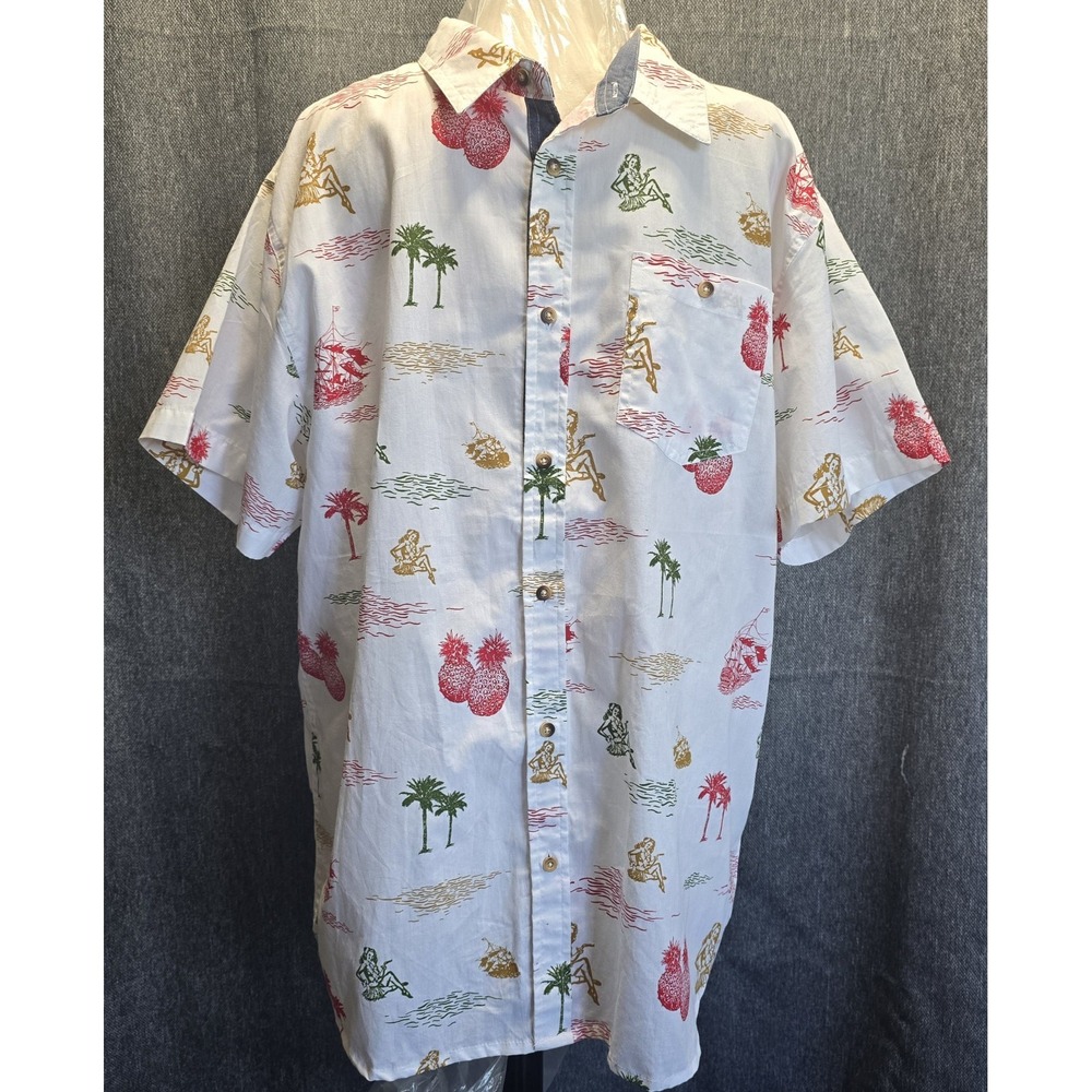 Eighty Eight Platinum Shirt Men XXL Hawaiian Beach Print Cotton Button Front